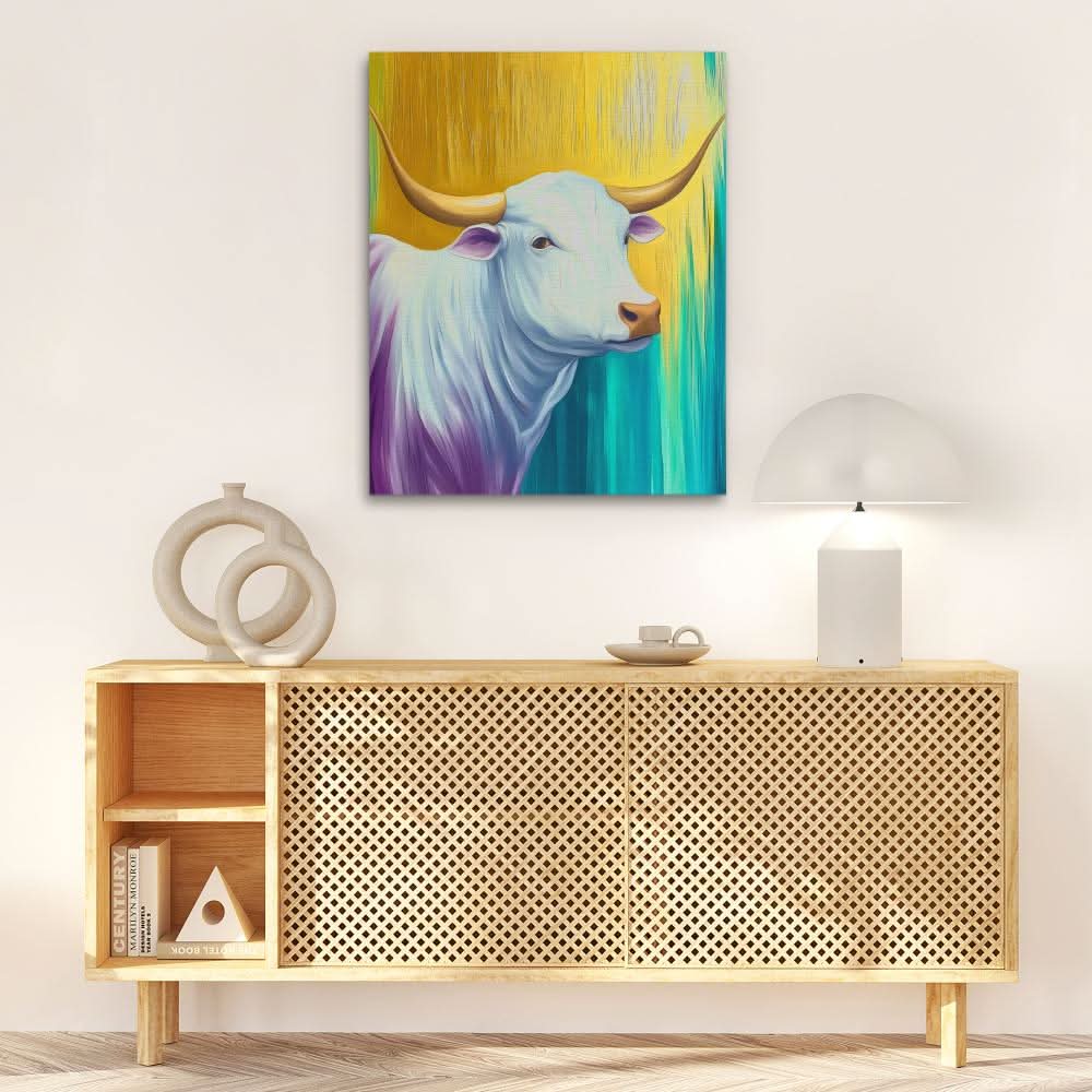 Mystical Horns of Light - Bull Art for Home Office