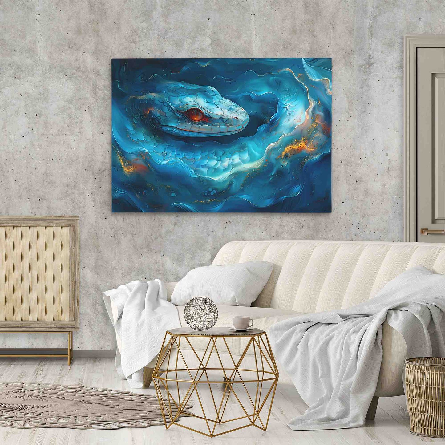 Mystical Snake - Blue Wall Art