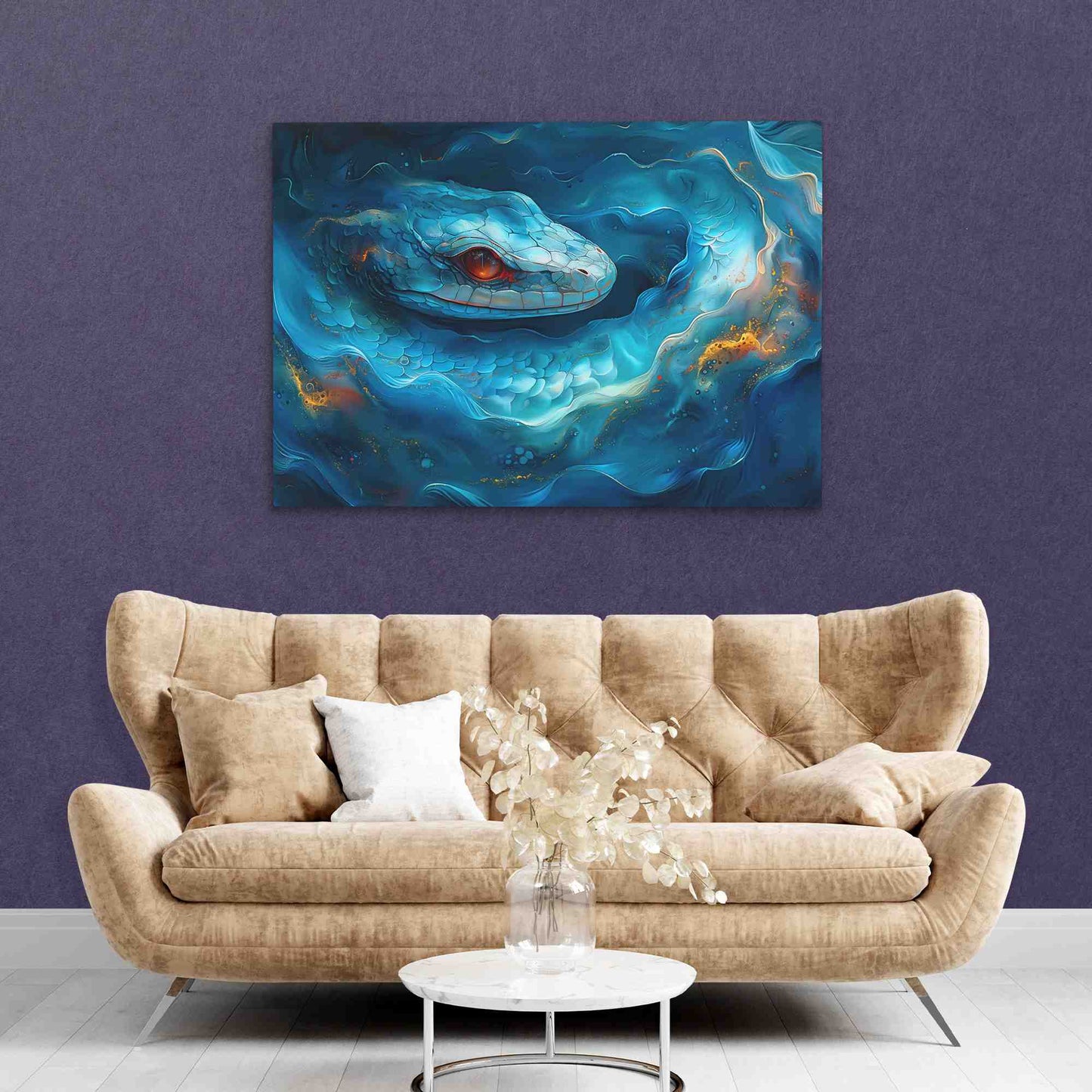 Mystical Snake - Surrealism Blue Canvas Wall Art
