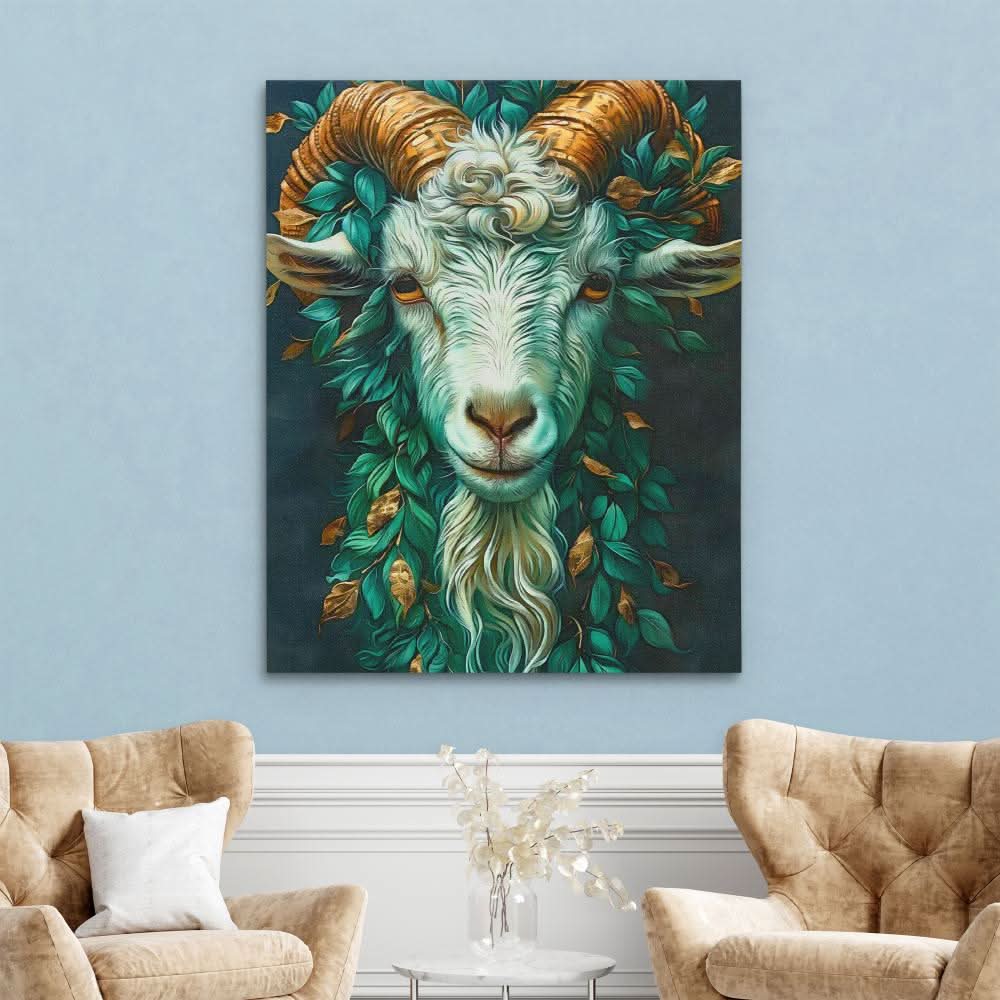 Mythical Green Goat - Large Fantasy Canvas Print