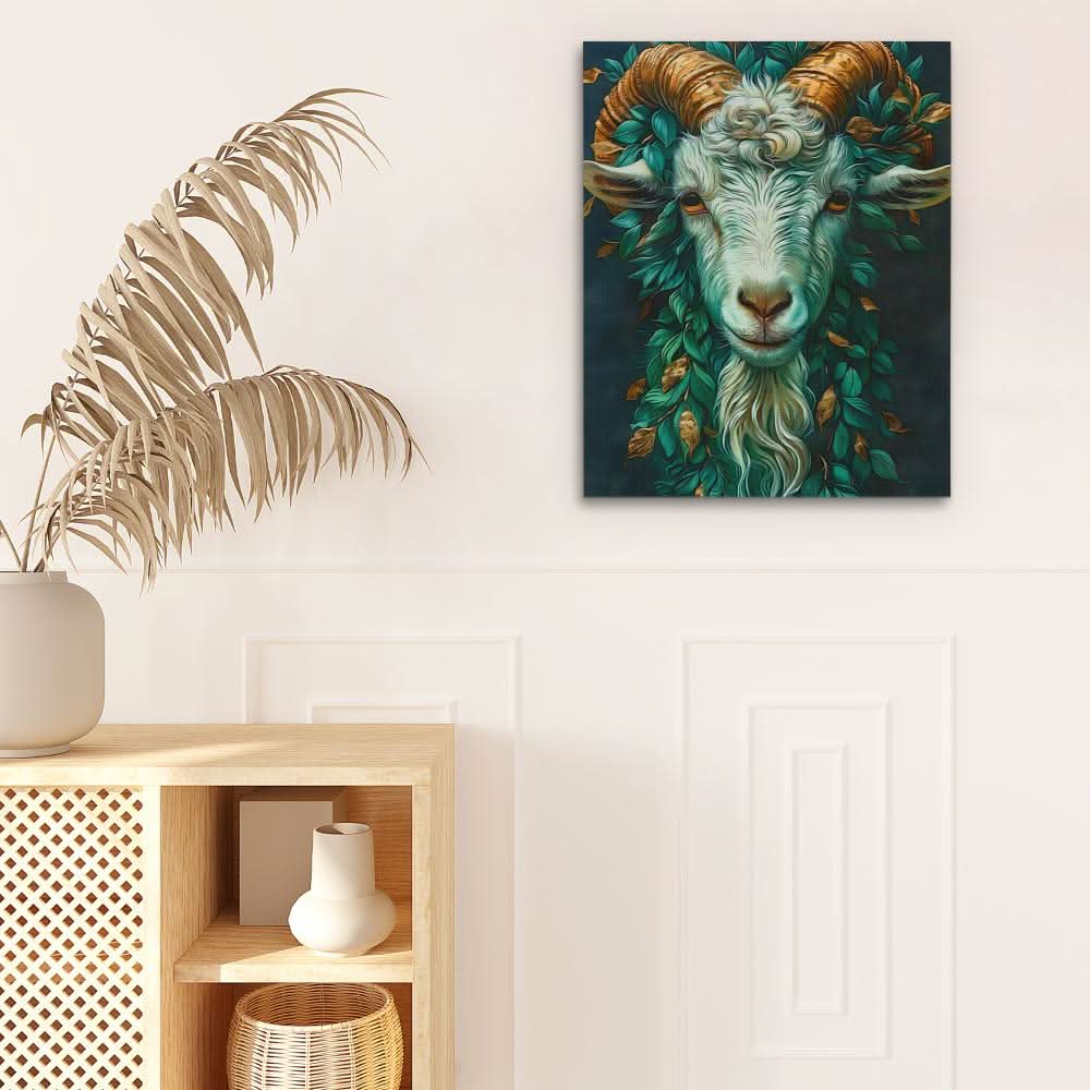 Mythical Green Goat - Dark Academia Wall Art in Black Frame