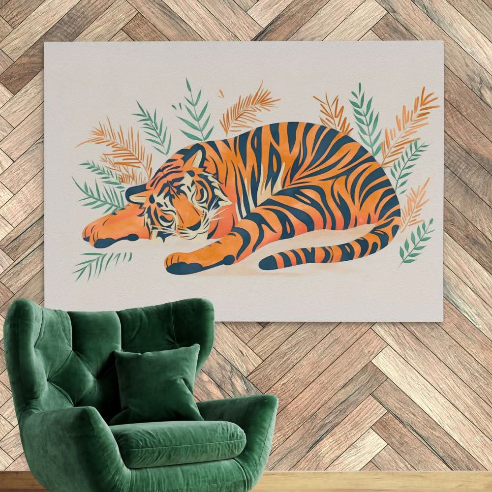 Napping Tiger - Jungle Wall Art in Black Frame