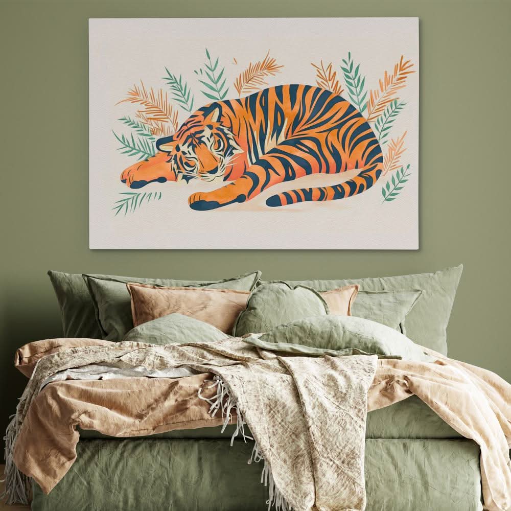 Napping Tiger - Orange Canvas Wall Art