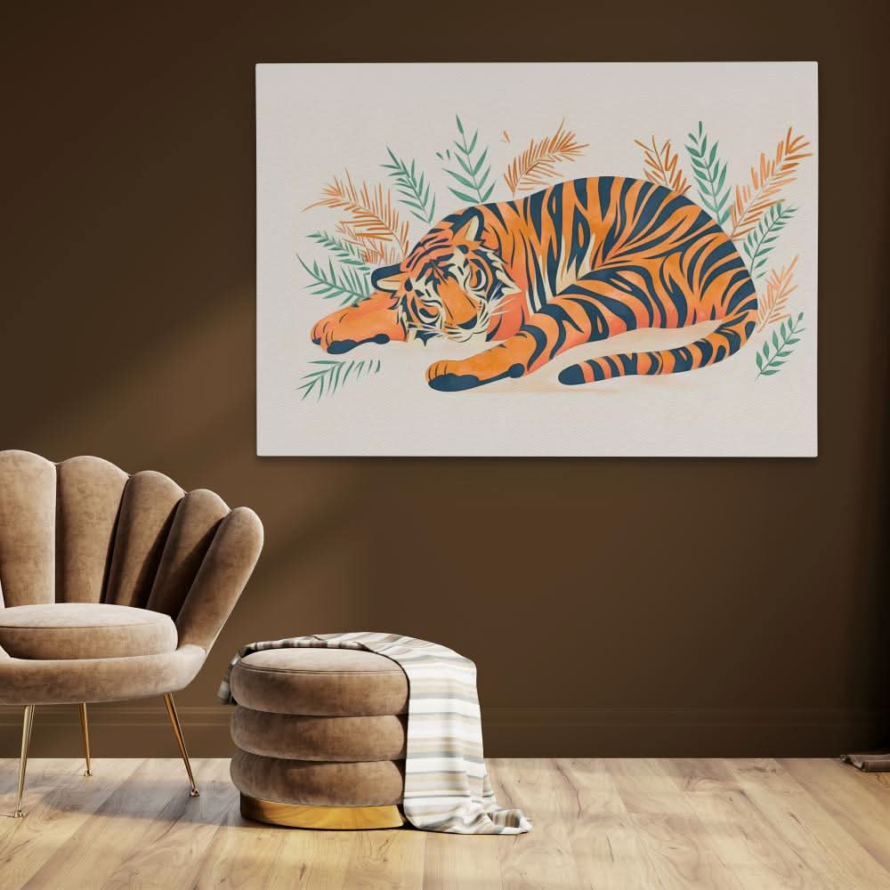Napping Tiger - Orange Wall Art for Home Office