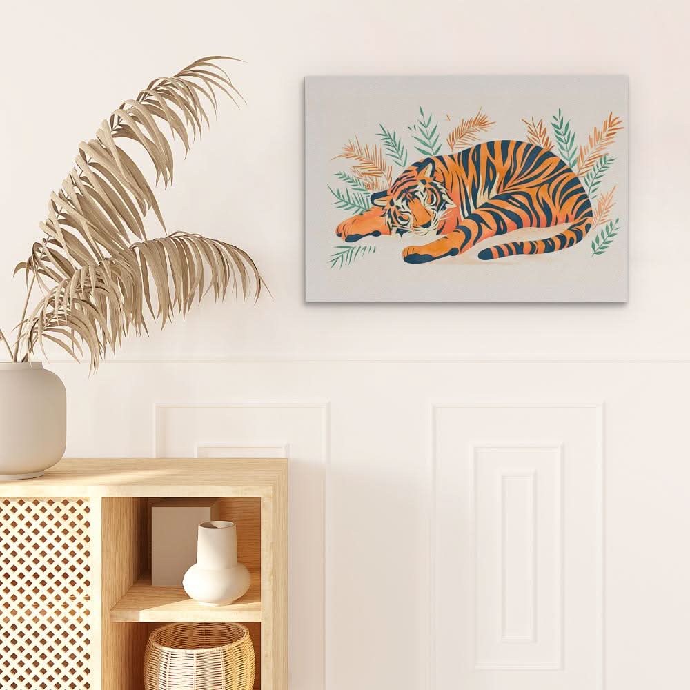 Napping Tiger - Wall Art in Black Frame