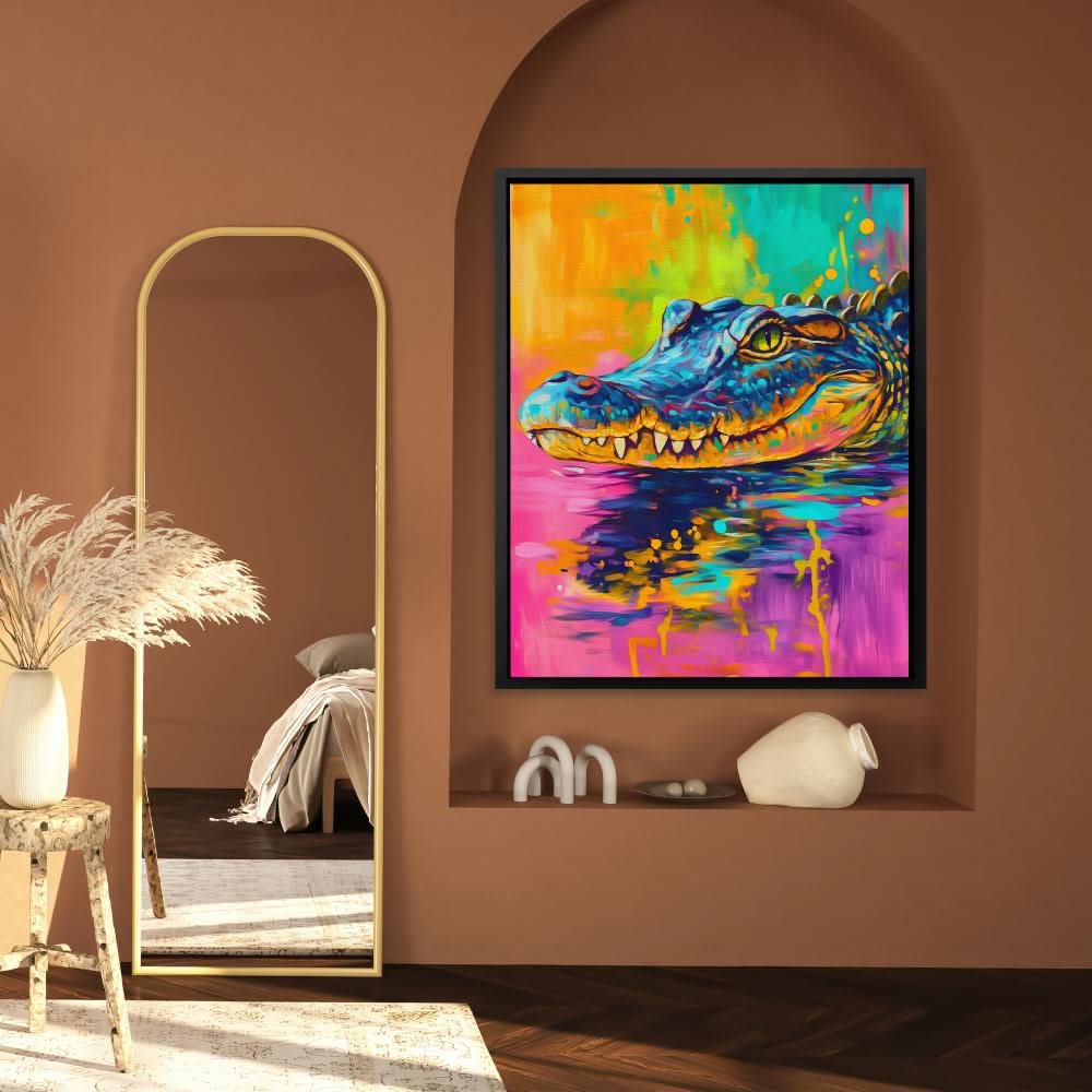 Neon Croc - Pop Culture Wall Art in Black Frame