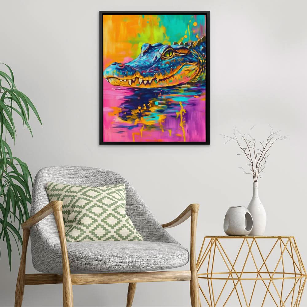 Neon Croc - Abstract Colorful Canvas Wall Art