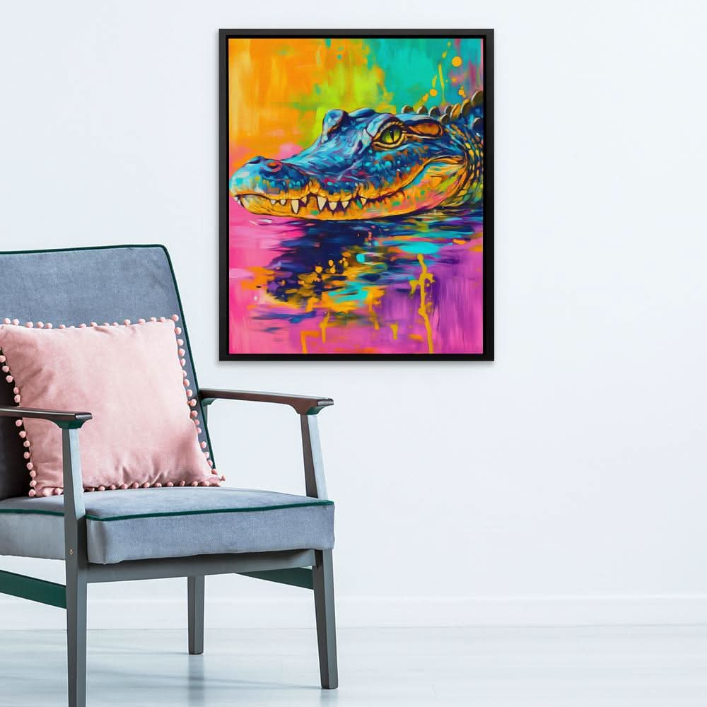 Neon Croc - Abstract Wall Art in Black Frame