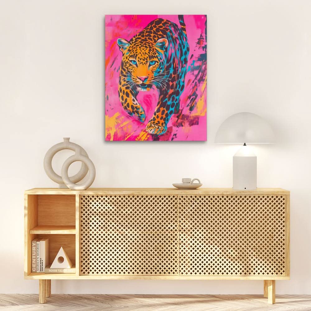 Neon Leopard Power - Abstract Colorful Canvas Wall Art