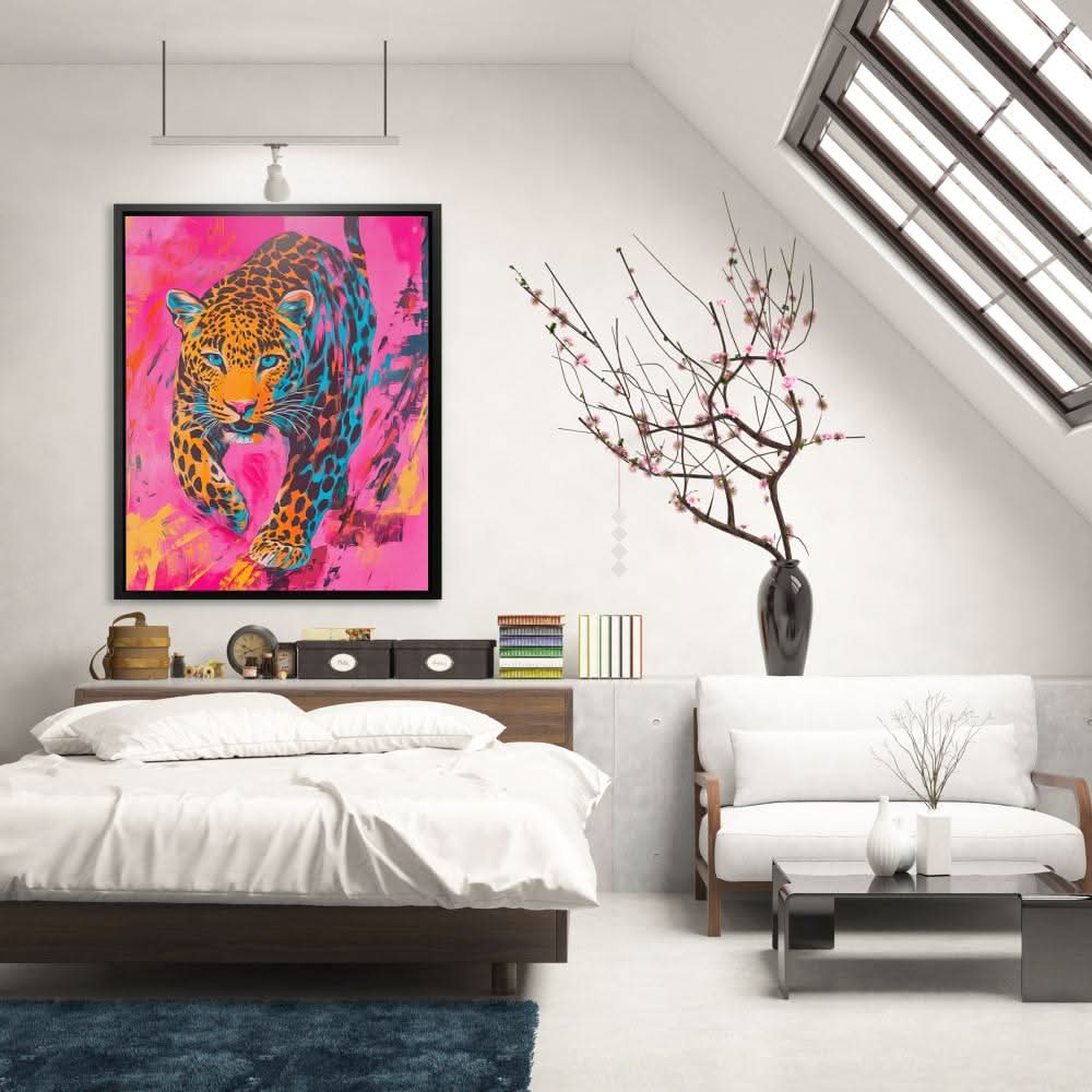 Neon Leopard Power - Fashion Wall Art in Black Frame