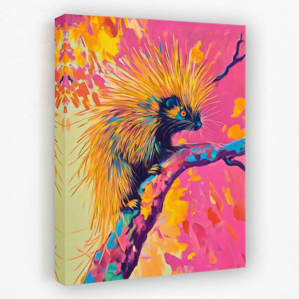 Neon Porcupine Glow - Animals Canvas Wall Art