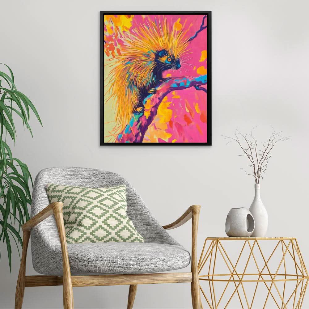 Neon Porcupine Glow - Colorful Canvas Print