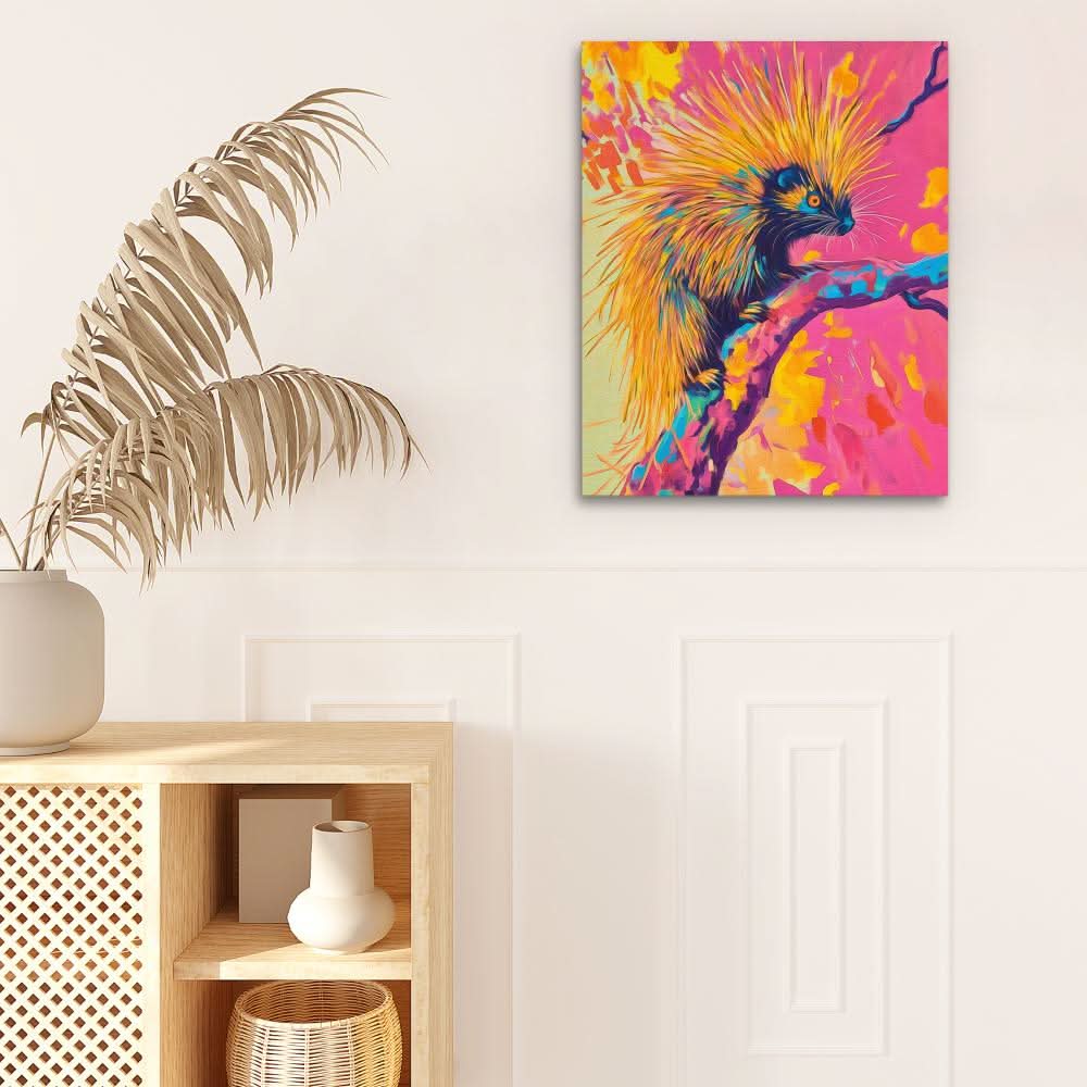 Neon Porcupine Glow - Wall Art Print