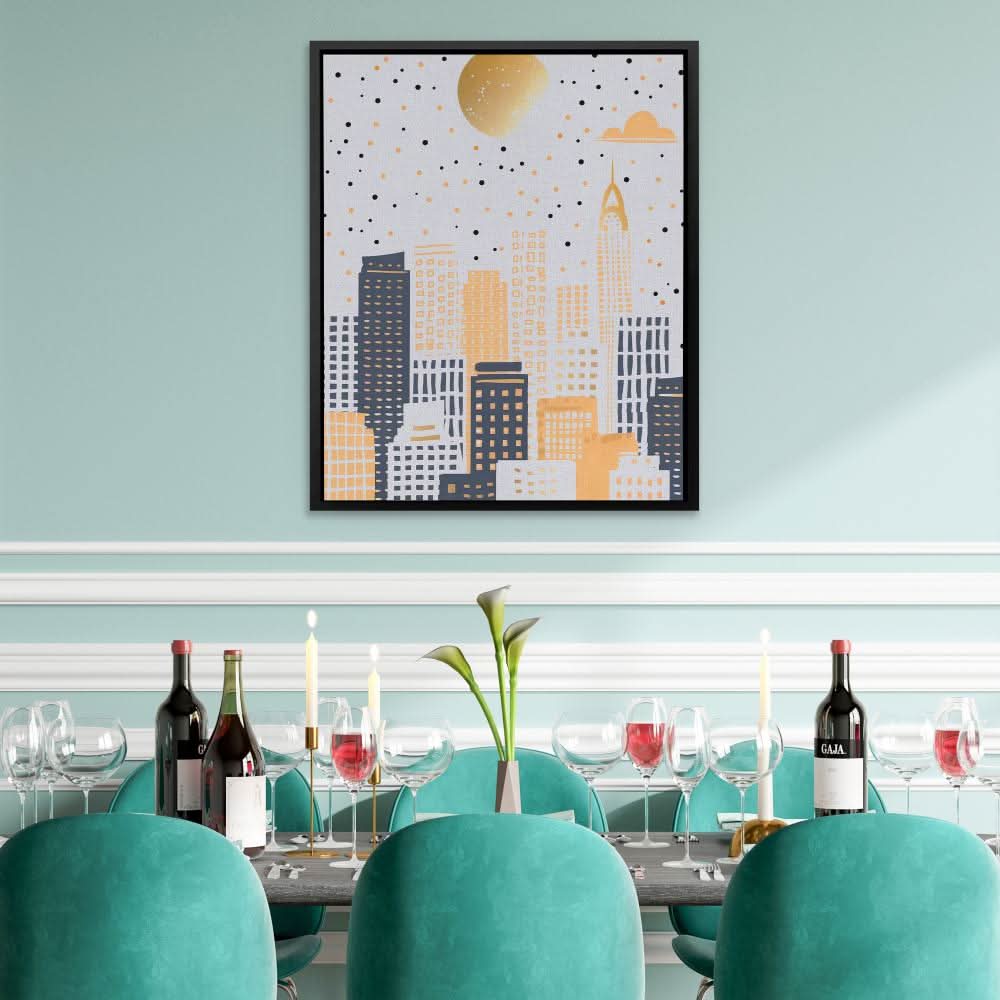 Neutral City - Building Wall Art in Black Frame