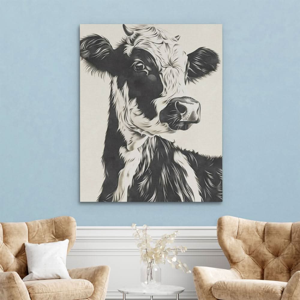 Neutral Cow - Calm Wall Art in Black Frame