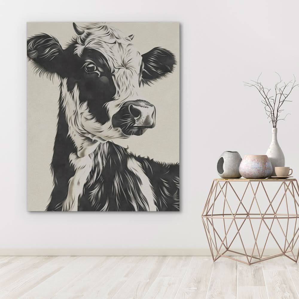 Neutral Cow - Wall Art in Black Frame