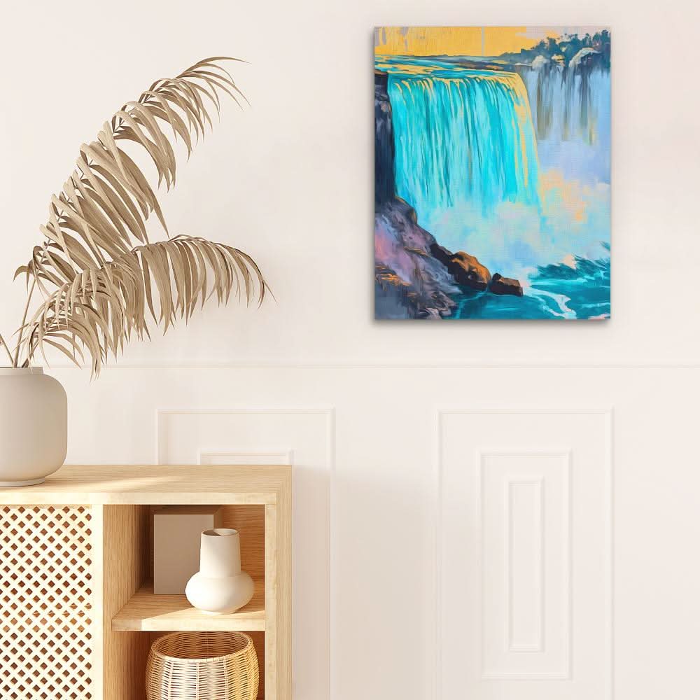 Niagara Falls in Gold and Blue - Blue Wall Art for Living Room