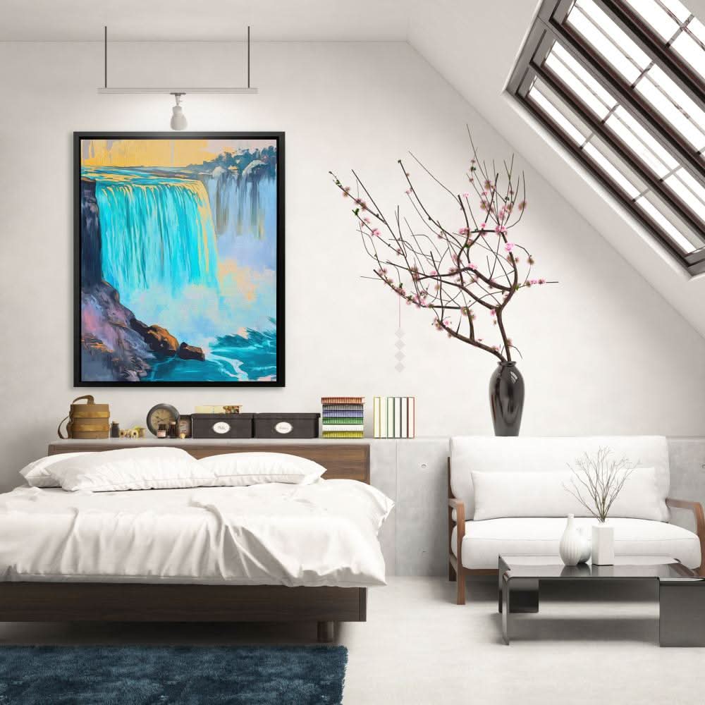 Niagara Falls in Gold and Blue - Blue Canvas Wall Art