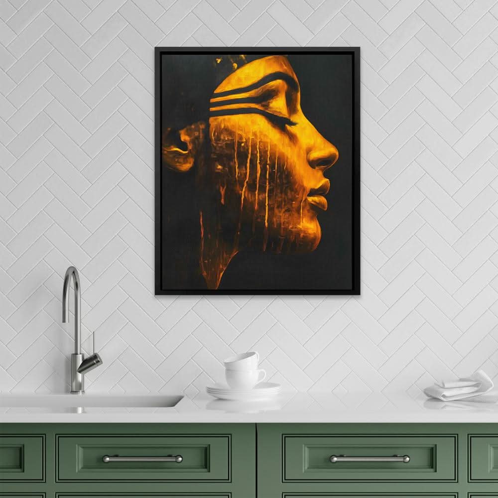 Nile Goddess Portrait - Figurative Black and Gold Canvas Wall Art
