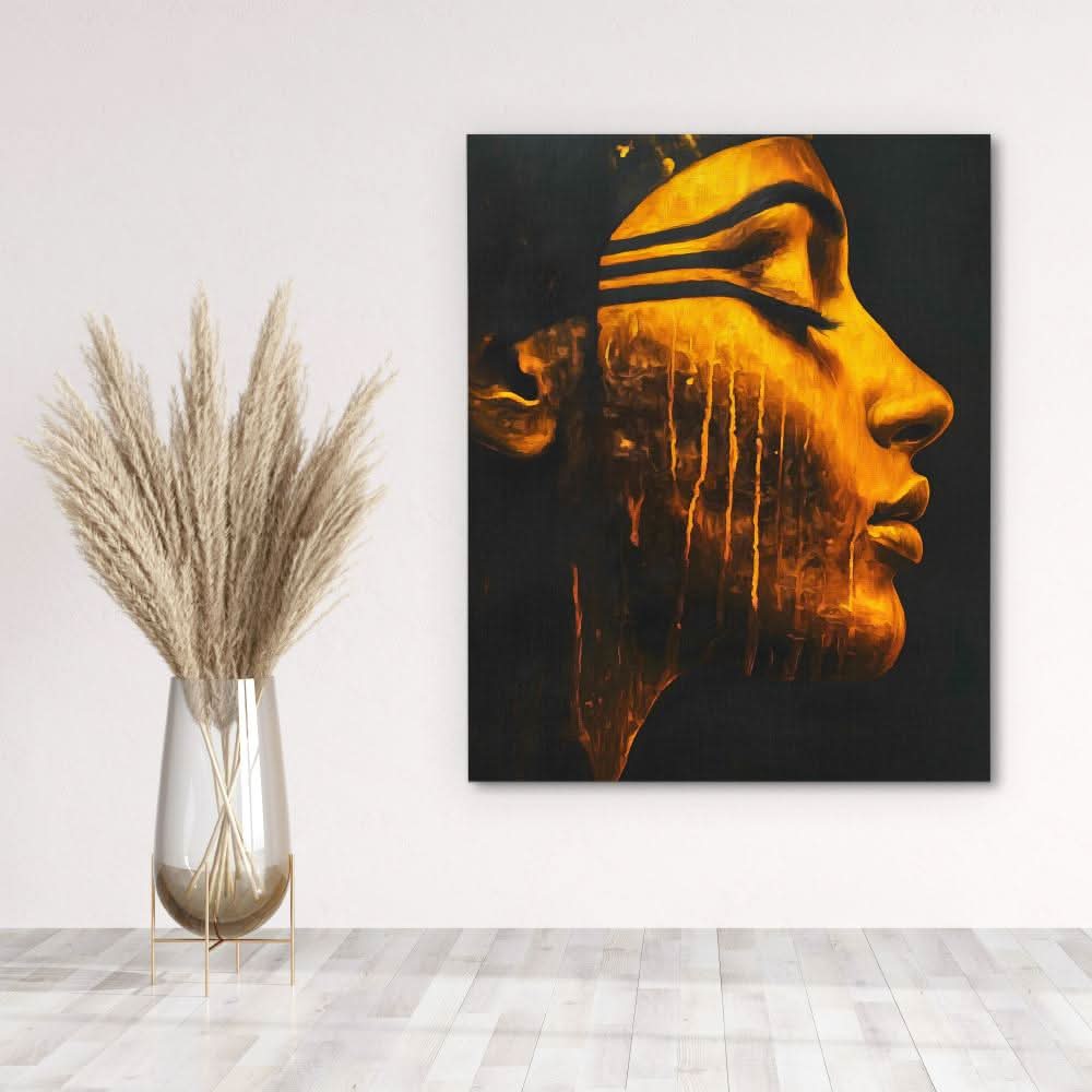 Nile Goddess Portrait - Black and Gold Female Canvas Print