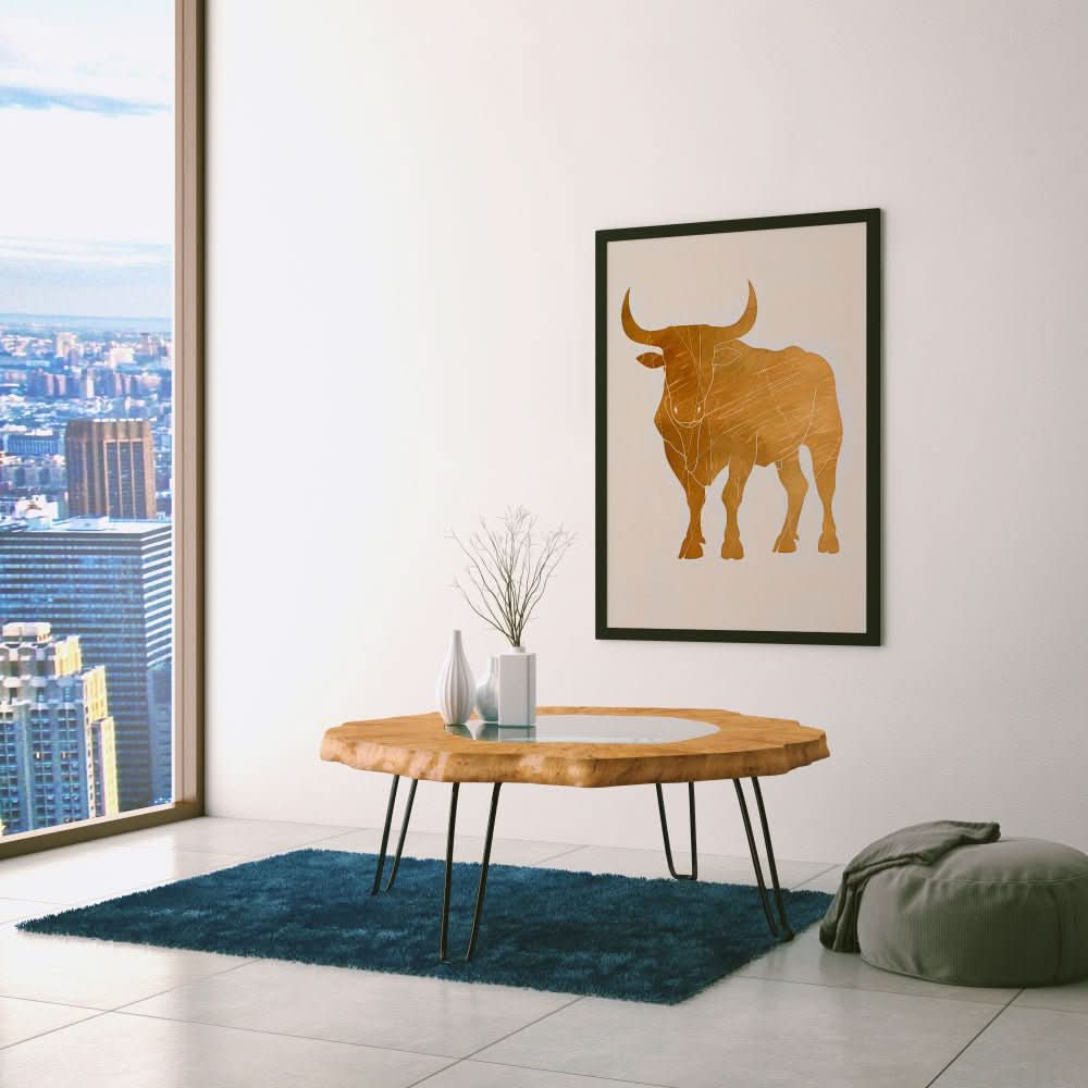 Noble Bull Figure - Contemporary Gold Canvas Wall Art