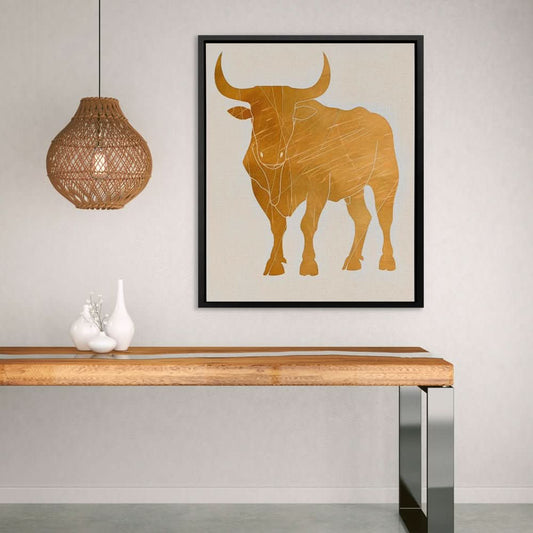 Noble Bull Figure - Abstract Wall Art in Black Frame