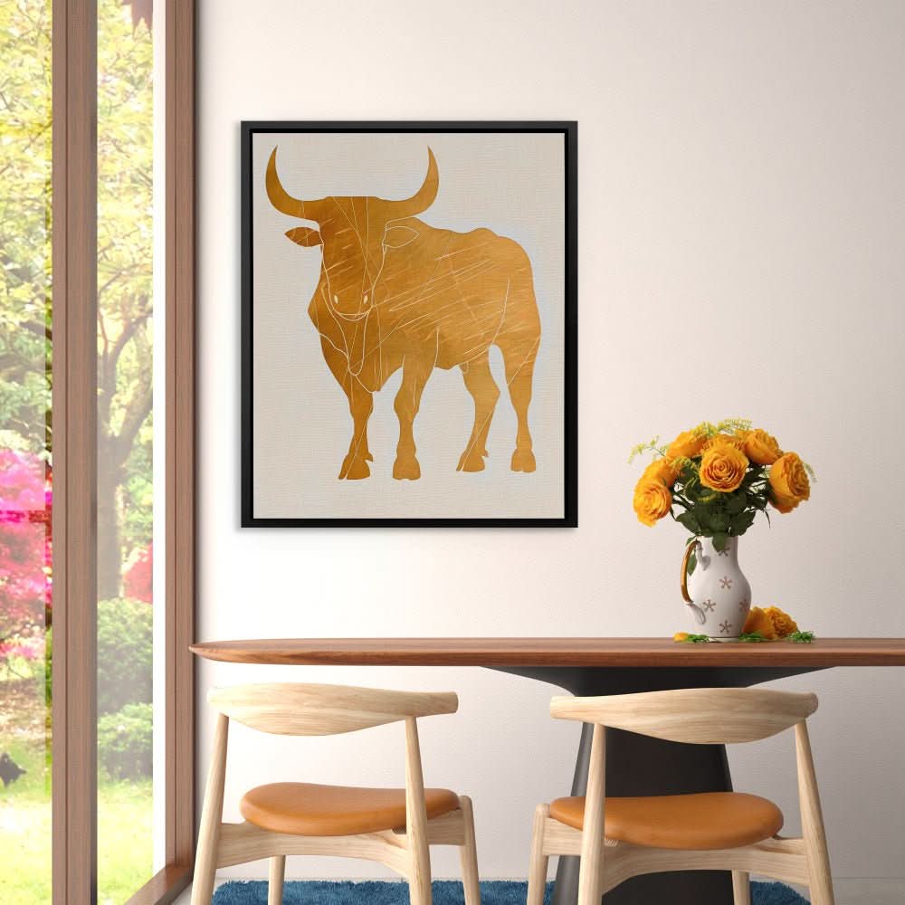 Noble Bull Figure - Bull Wall Art in Black Frame