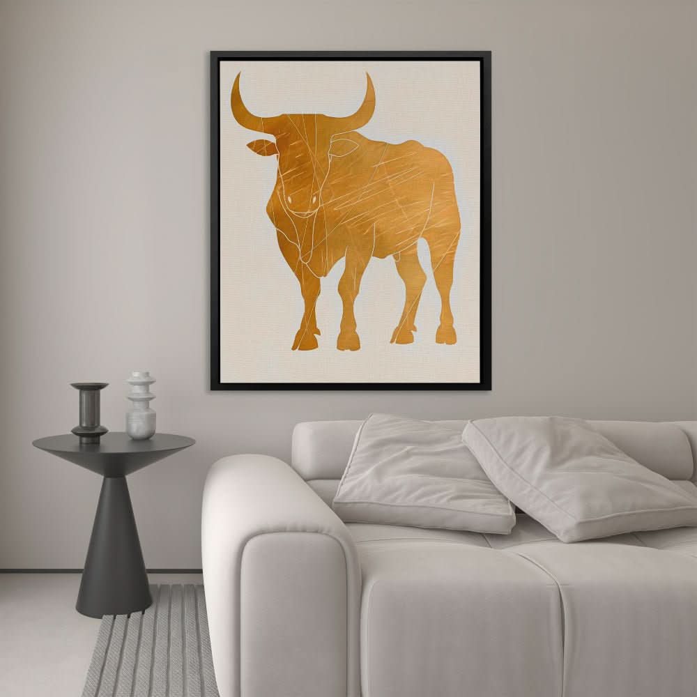 Noble Bull Figure - Earth Tones Wall Art for Hallway