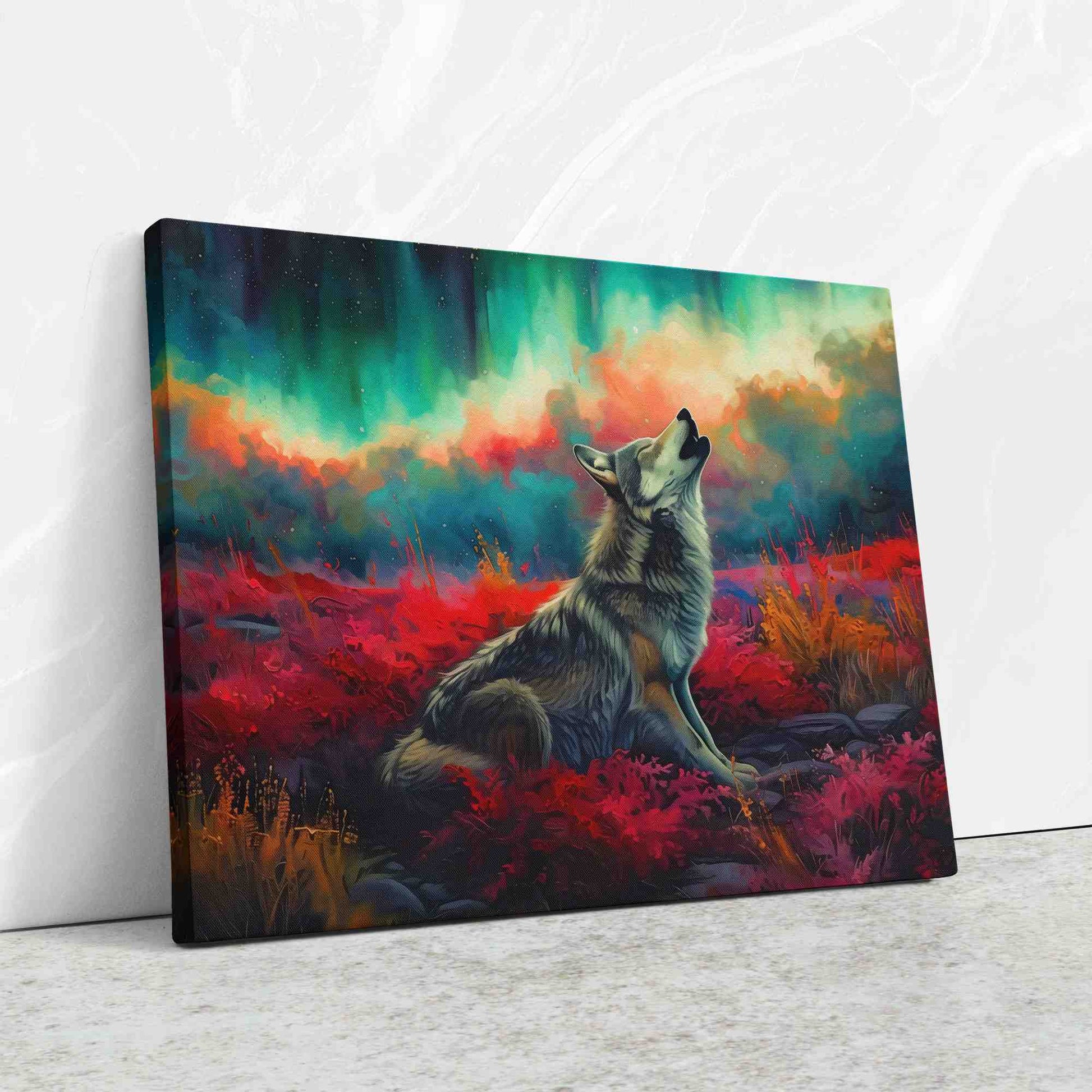 Northern Lights Howl - Aurora Borealis Wall Art in Black Frame