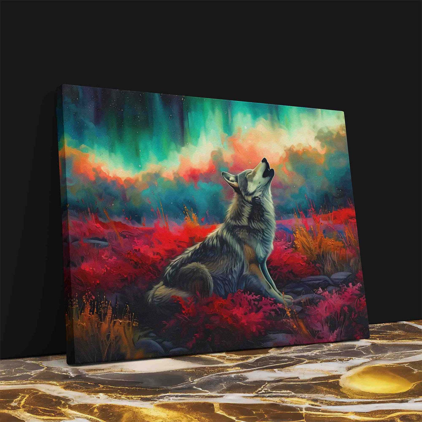 Northern Lights Howl - Aurora Borealis Canvas Print