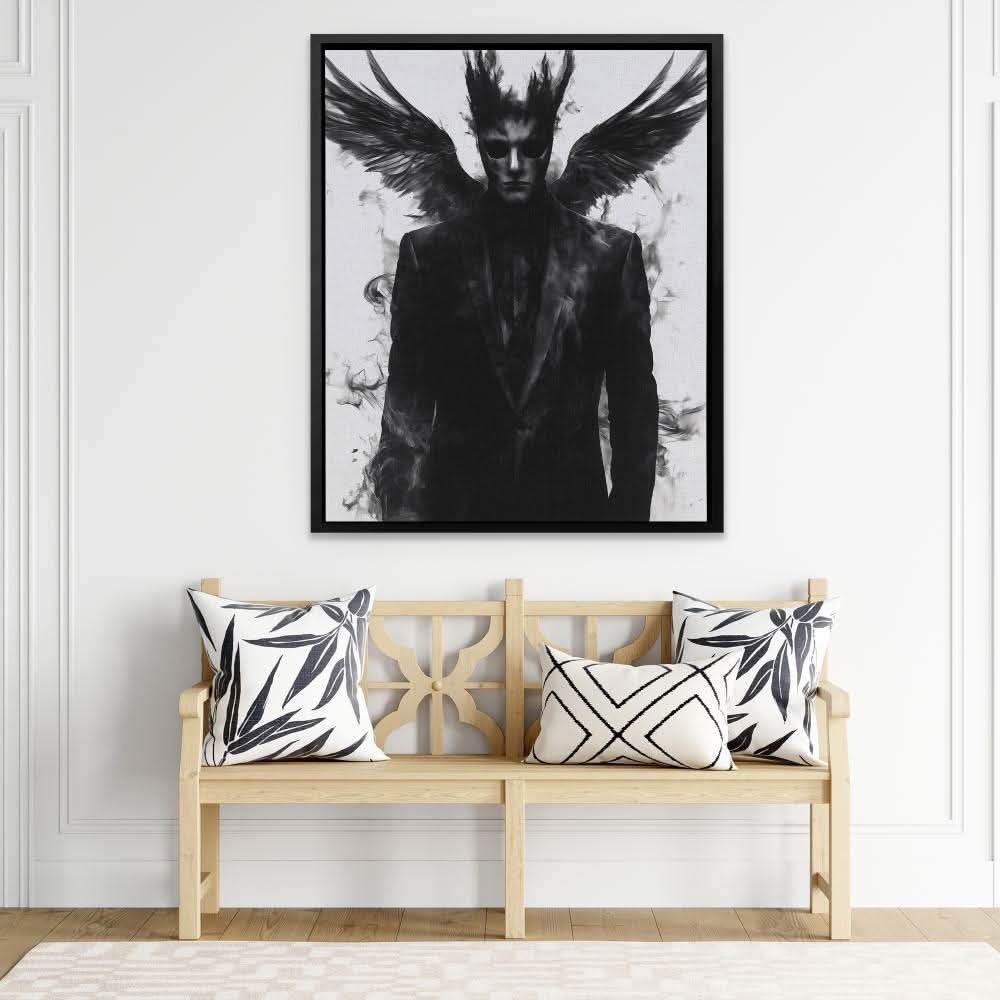 Obsidian Wings - Black and White Wall Art in Black Frame