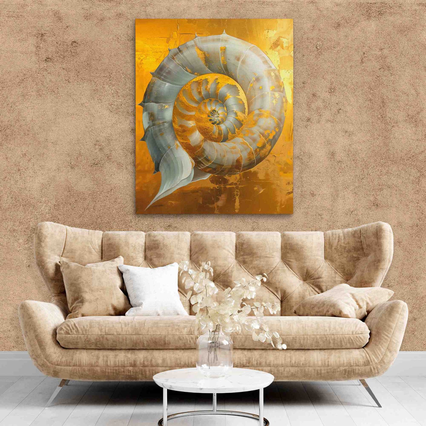 Ocean Echoes - Gold Coastal Canvas Print