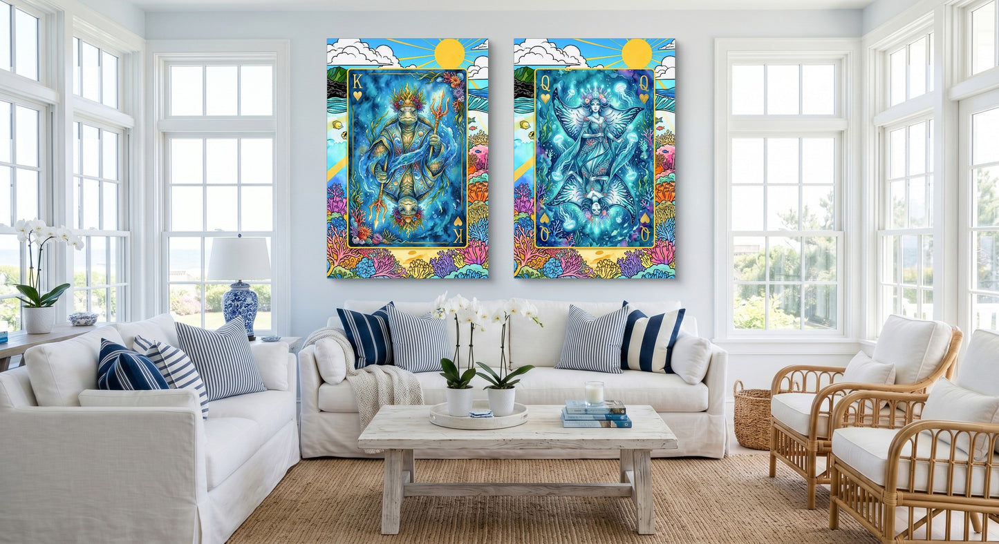 Ocean King & Queen Canvas Set - Sea Creature Cards gallery-wrap canvas in a room