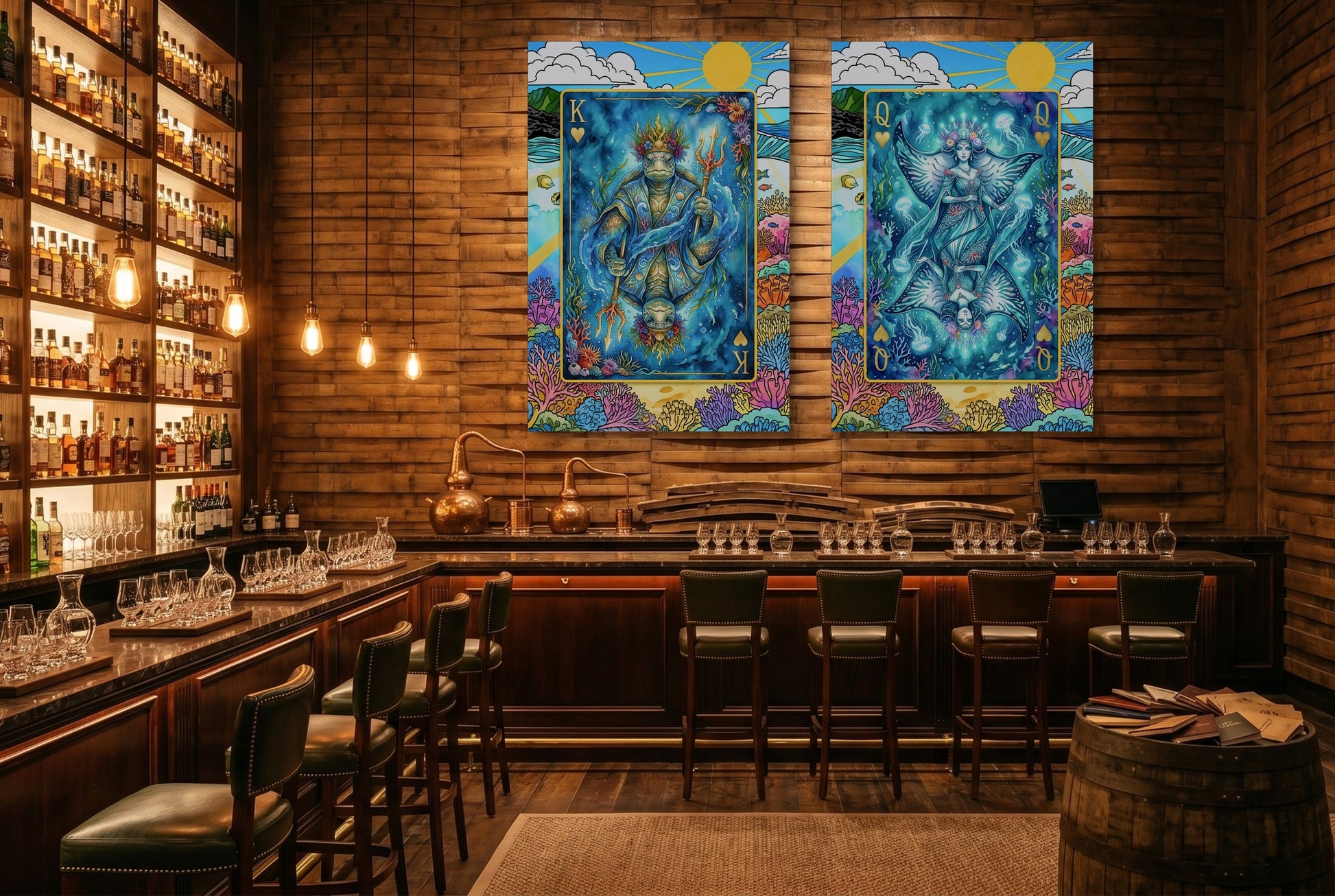 Ocean King & Queen Canvas Set - Sea Creature Cards gallery-wrap canvas in a room