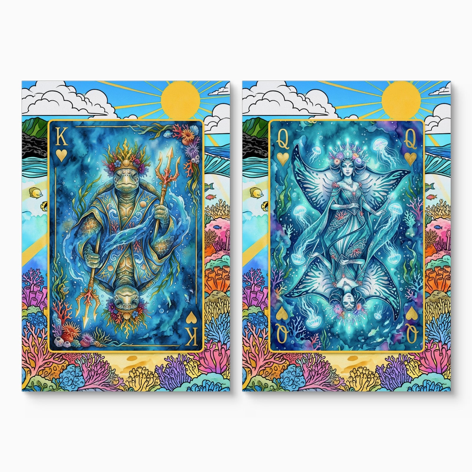 Ocean King & Queen Canvas Set - Sea Creature Cards canvas set on white