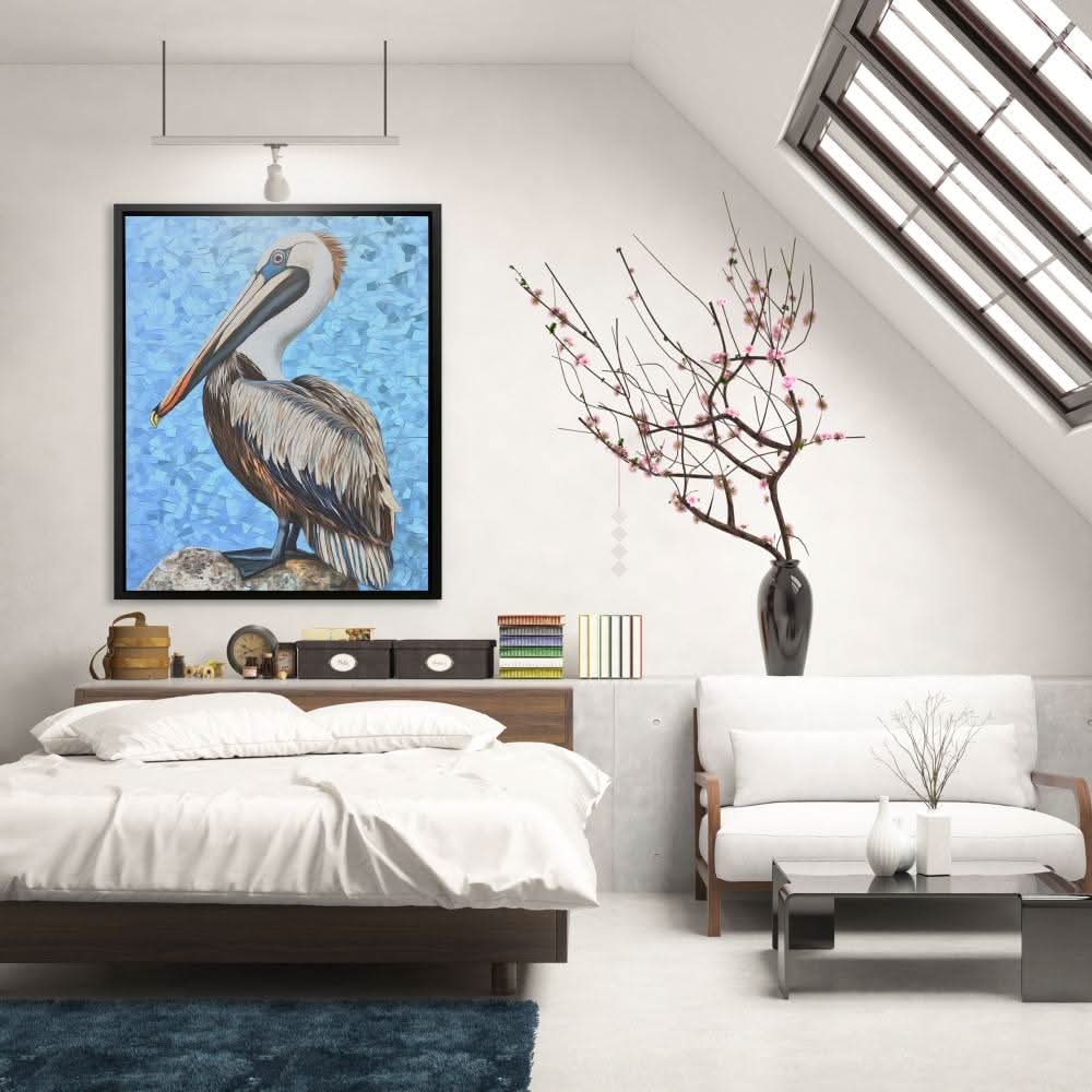 Ocean Pelican - Beige Canvas Wall Art
