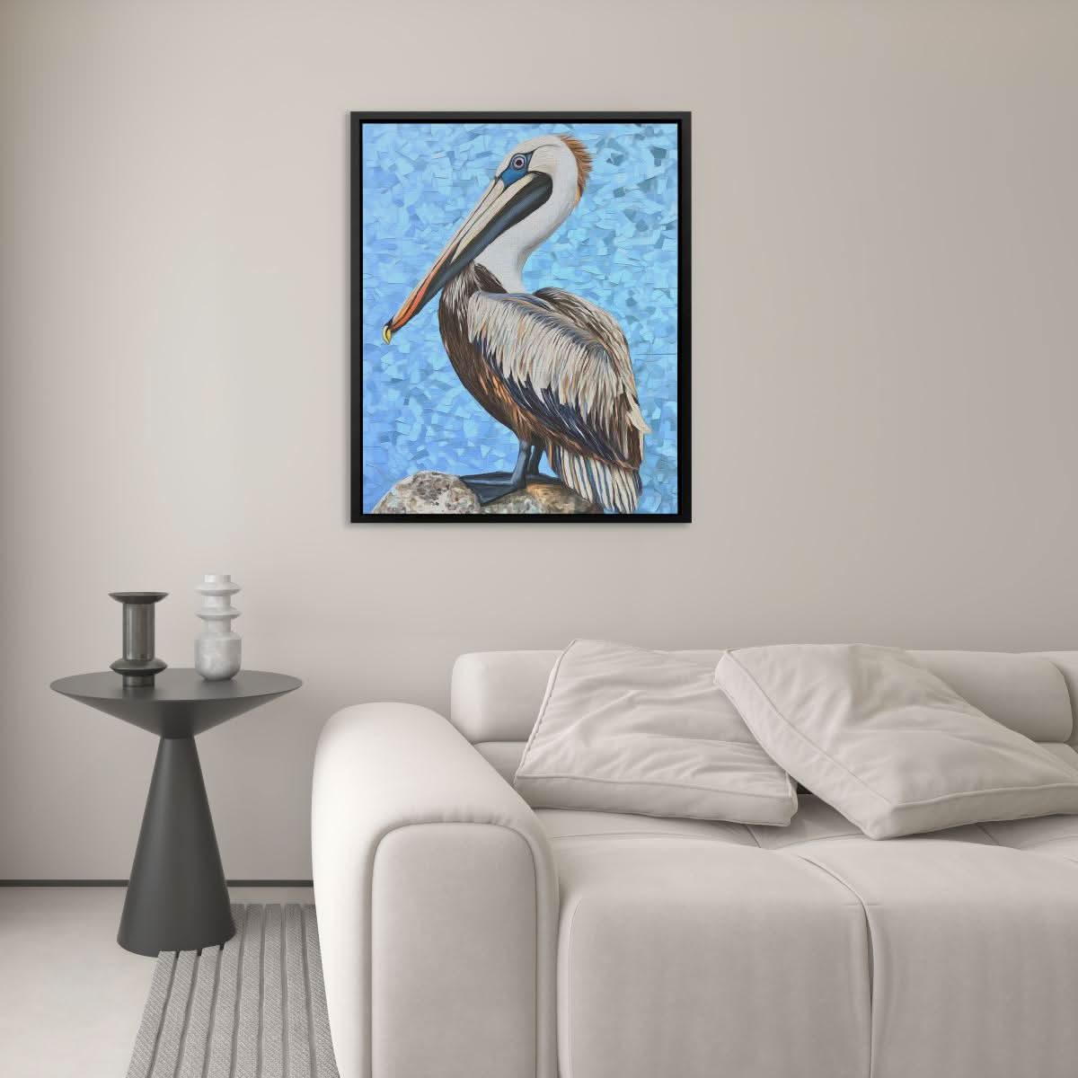 Ocean Pelican - Bird Wall Art in Black Frame