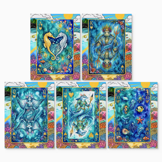 Ocean Poker Canvas Set - Sea Creature Flush canvas print set, 2 over 3, no frame