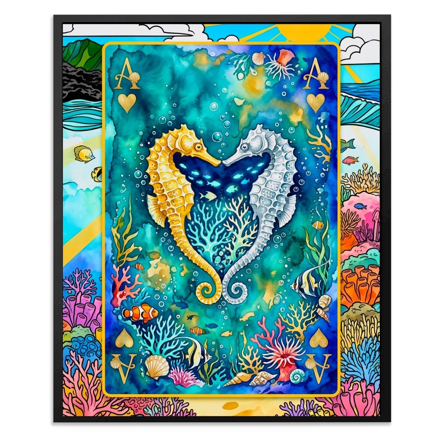 Ocean Poker Canvas Set - Sea Creature Flush Ace card