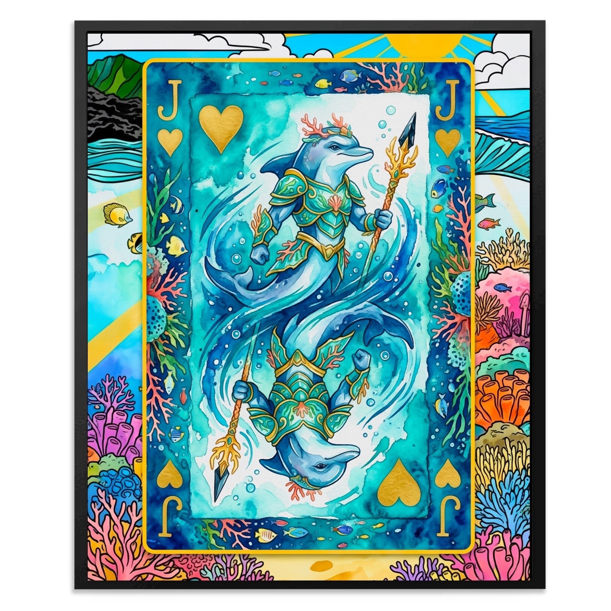 Ocean Poker Canvas Set - Sea Creature Flush Jack card