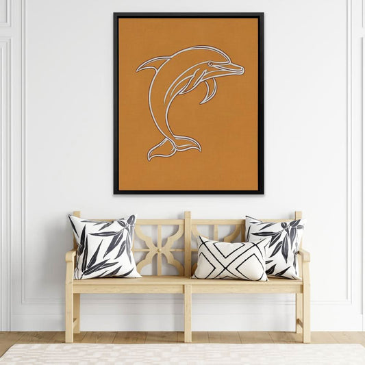 Ocean Vibes Dolphin - Minimalist Wall Art in Black Frame