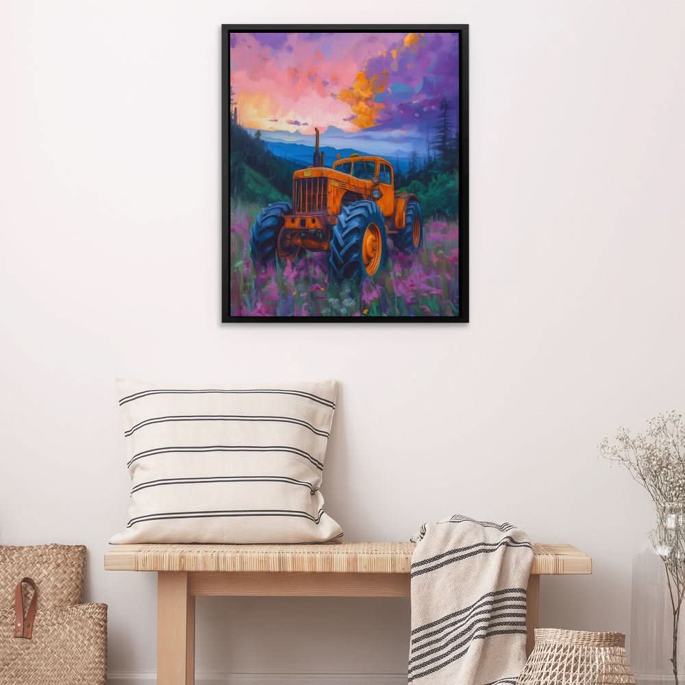 Old Tractor - Purple Landscapes Canvas Print