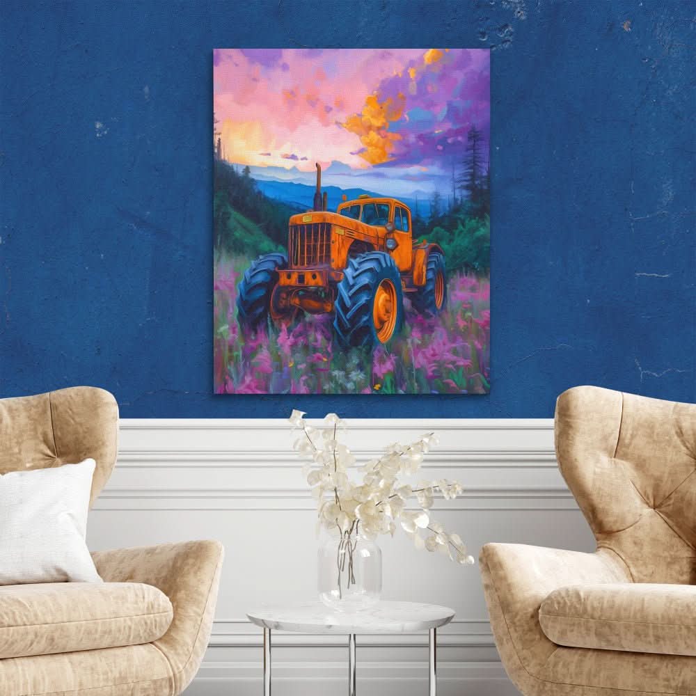 Old Tractor - Vintage Purple Canvas Wall Art