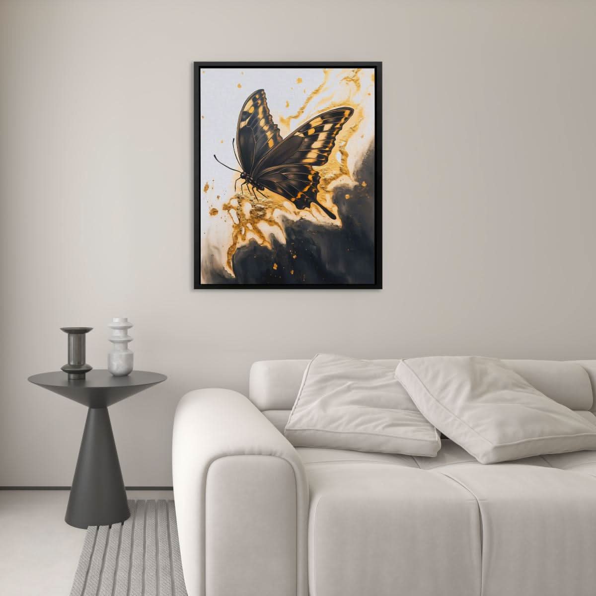 Onyx Flutter - Butterfly Wall Art in Black Frame