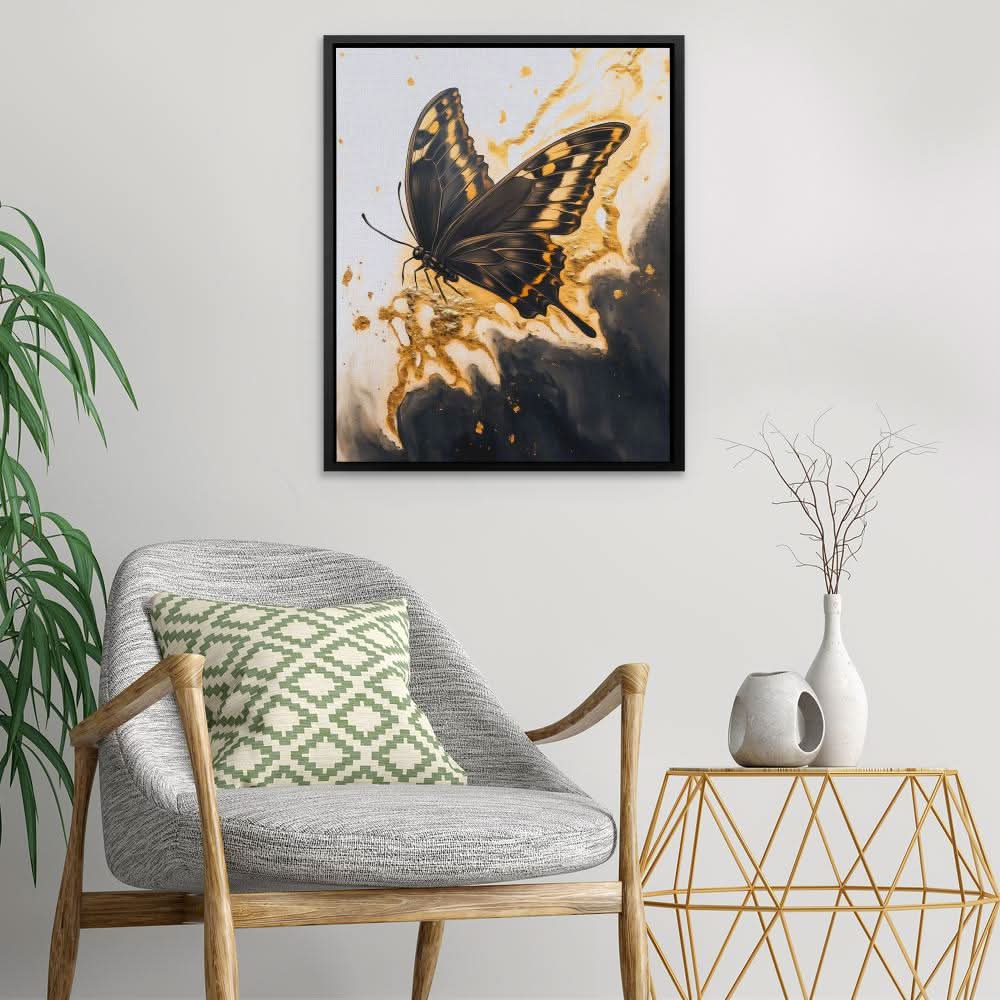 Onyx Flutter - Black Gold and White Art for Bedroom