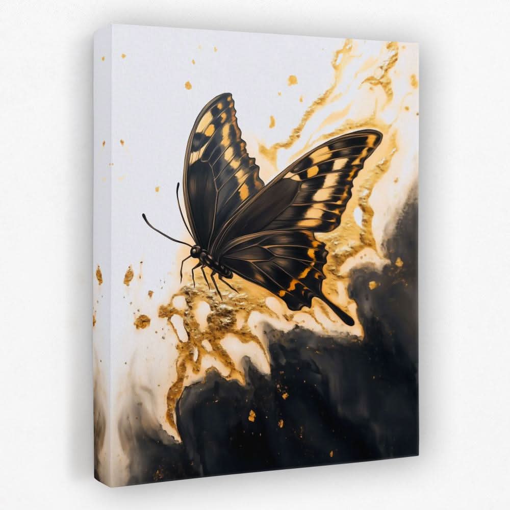 Onyx Flutter - Black Gold and White Canvas Wall Art