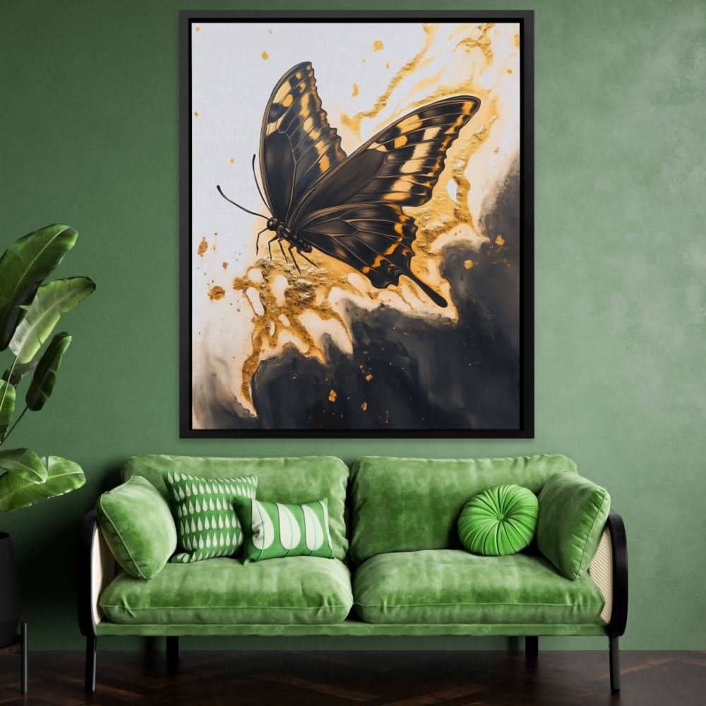 Onyx Flutter - Black and Gold Wall Art for Hallway