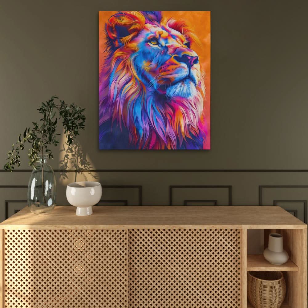 Orange and Pink Lion - Large Modern Canvas Print