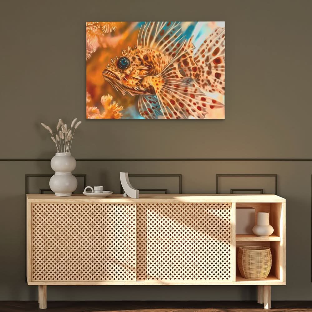 Orange Rock Fish - Modern Wall Art in Black Frame