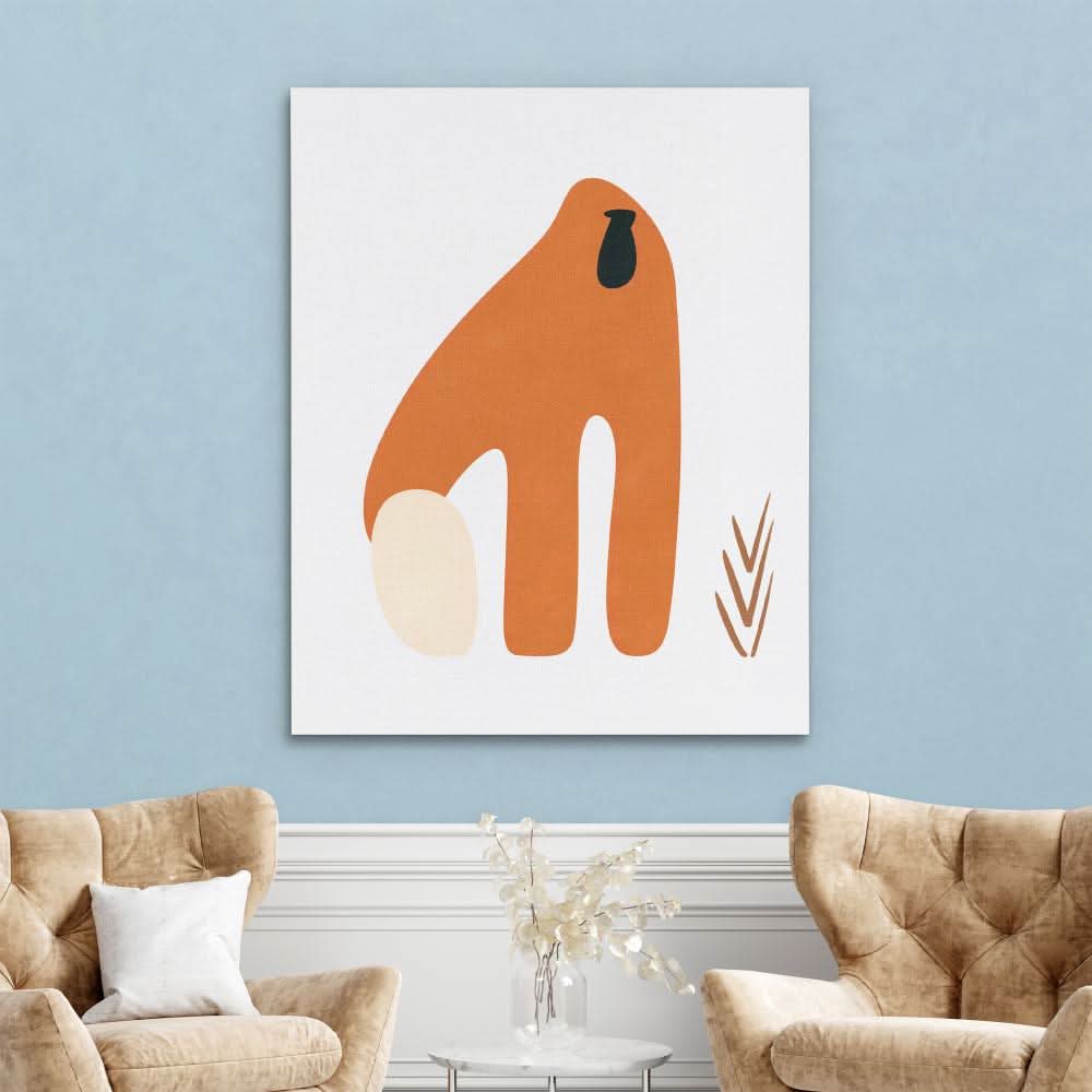Orangutan Doodle - Minimalist Earth Tones Canvas Wall Art